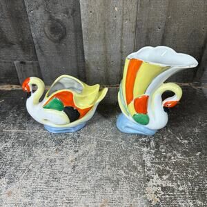 Vintage Swan Vase Planter Succulent Orange Blue Green Yellow‎ Occupied Japan Lot